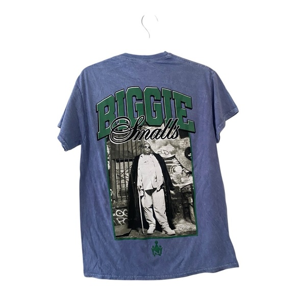Notorious B.I.G Blue Acid Wash Cotton Graphic T Shirt Short Sleeves Biggie Large - Picture 2 of 10